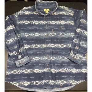 Woolrich Long Sleeve Button Down Shirt 2XL Deep Navy SW Ombre Aztec Western 6579